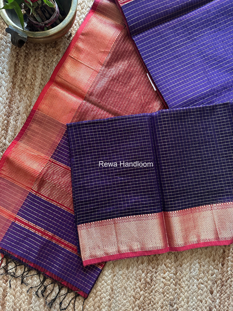 Maheshwari Violet Zari Checks Saree ZCHX473 