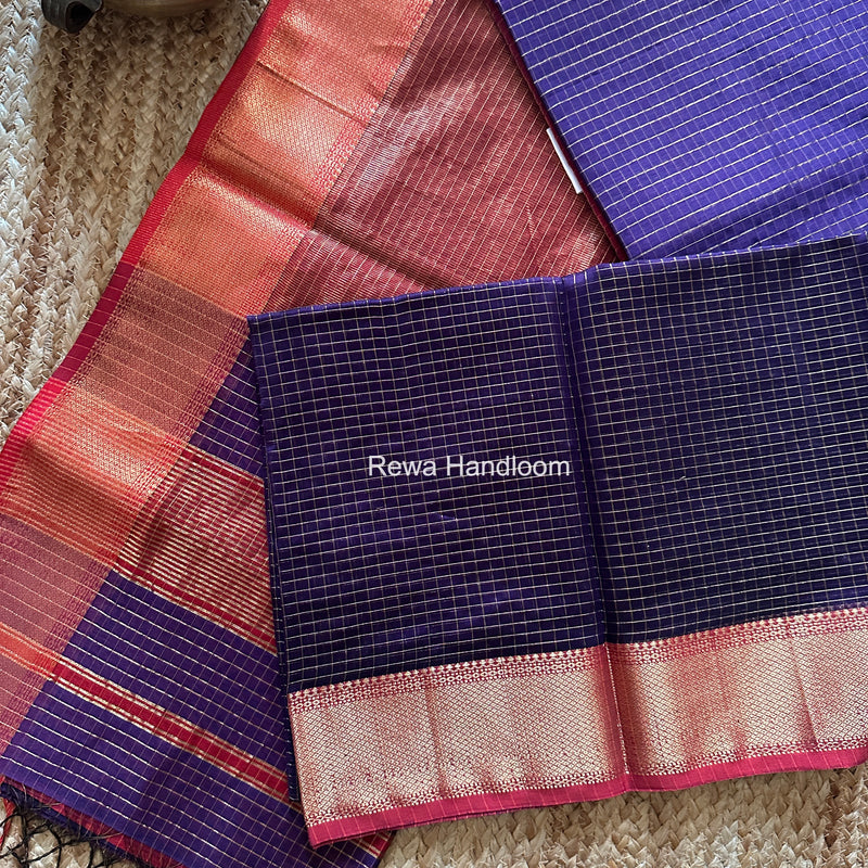 Maheshwari Violet Zari Checks Saree ZCHX473 