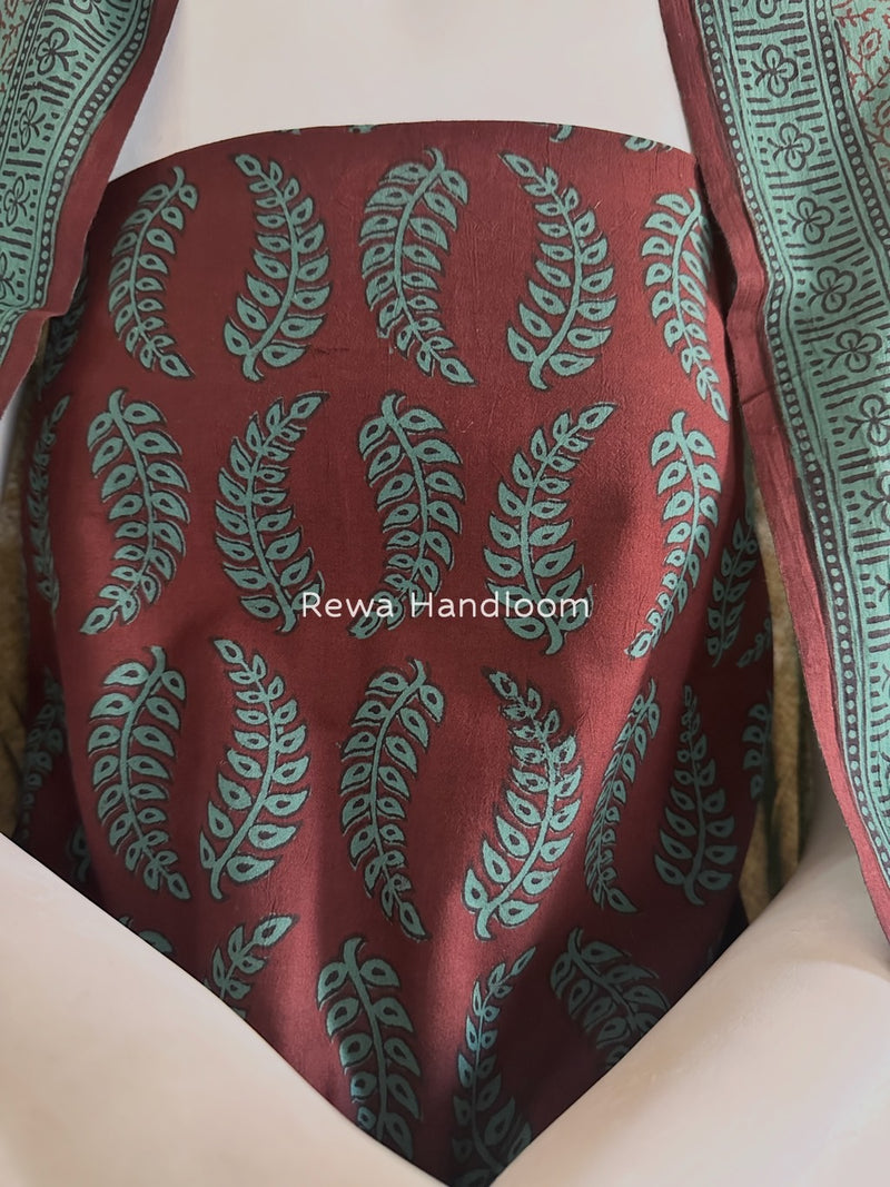 Maroon-Green Bagh Print Cotton Suit BGCSJ070