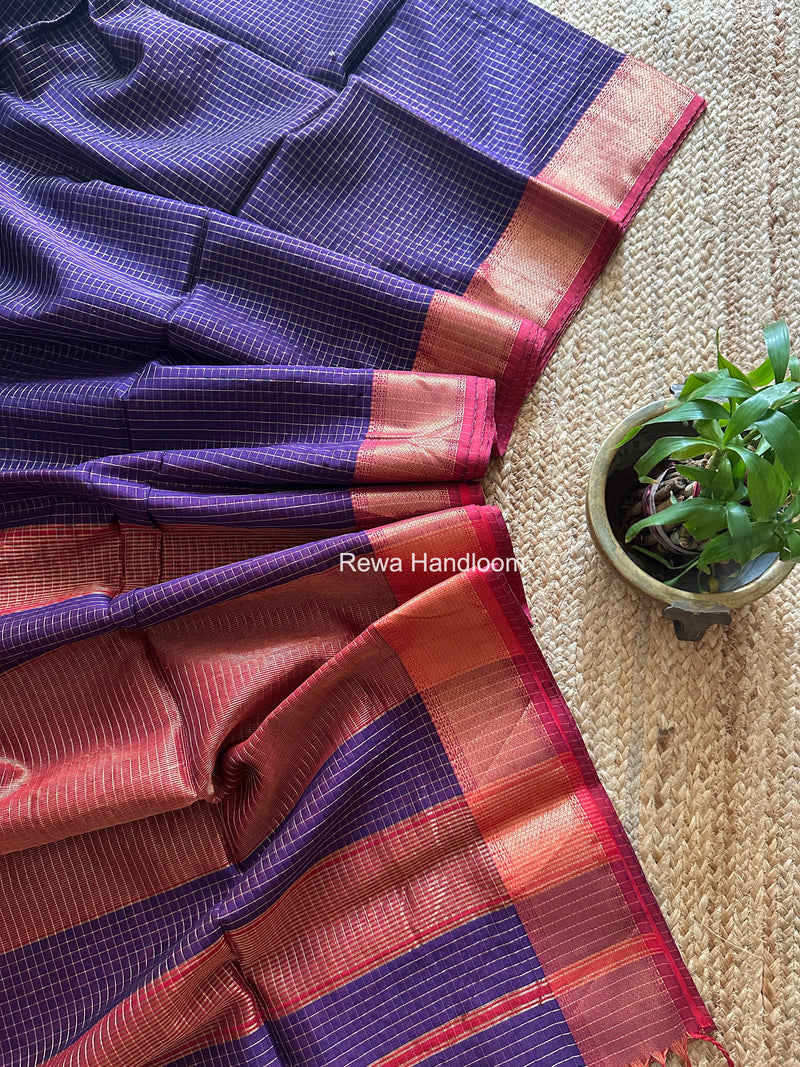 Maheshwari Violet Zari Checks Saree ZCHX473 