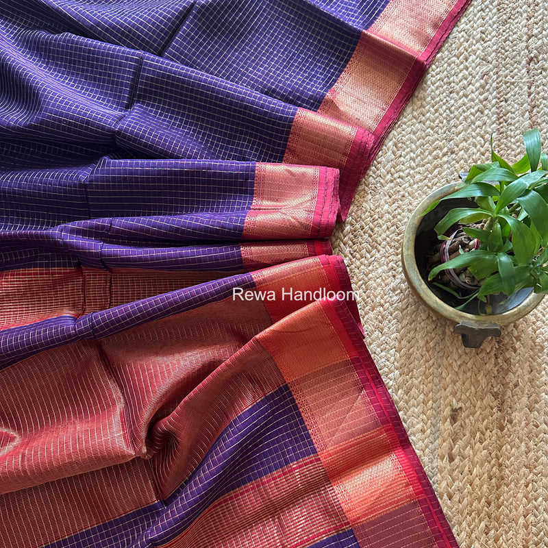 Maheshwari Violet Zari Checks Saree ZCHX473 