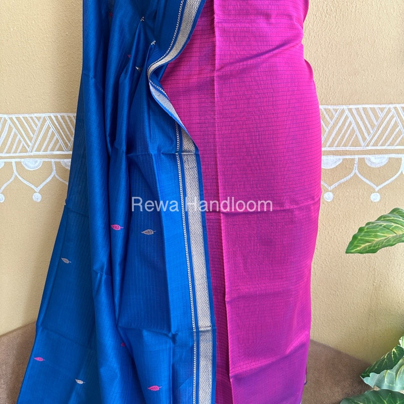 Maheshwari Megenta-Royal Blue Peacock Buta-Buti Top-Dupatta Set BTP0219