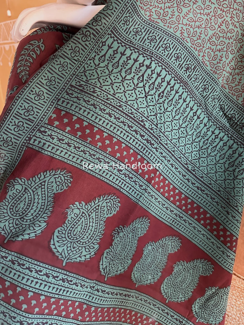 Maroon-Green Bagh Print Cotton Suit BGCSJ070