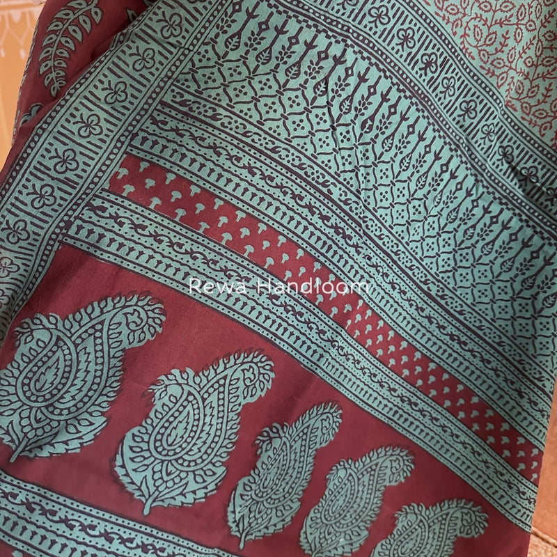 Maroon-Green Bagh Print Cotton Suit BGCSJ070