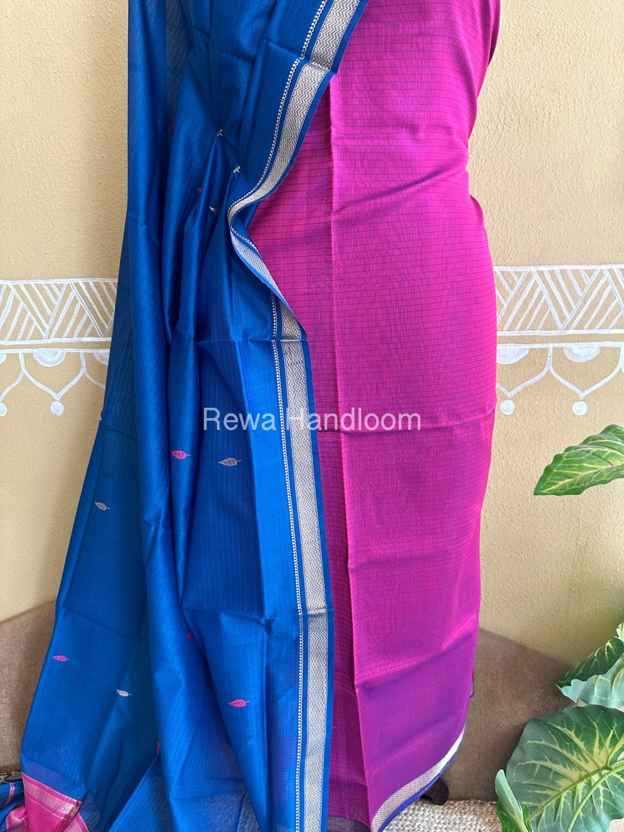 Maheshwari Megenta-Royal Blue Peacock Buta-Buti Top-Dupatta Set BTP0219