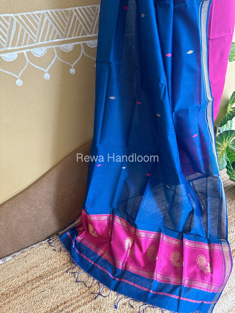 Maheshwari Megenta-Royal Blue Peacock Buta-Buti Top-Dupatta Set BTP0219