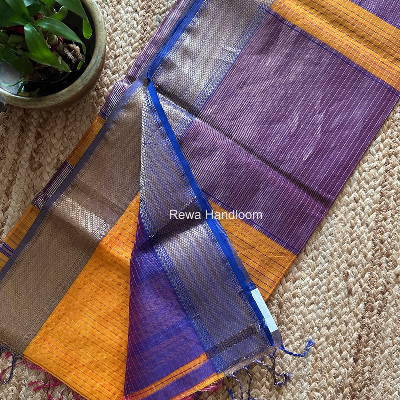 Maheshwari Golden Yellow Zari Checks Saree ZCHX490