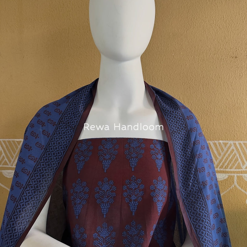Red-Blue Bagh Print Cotton Suit BGCSJ069
