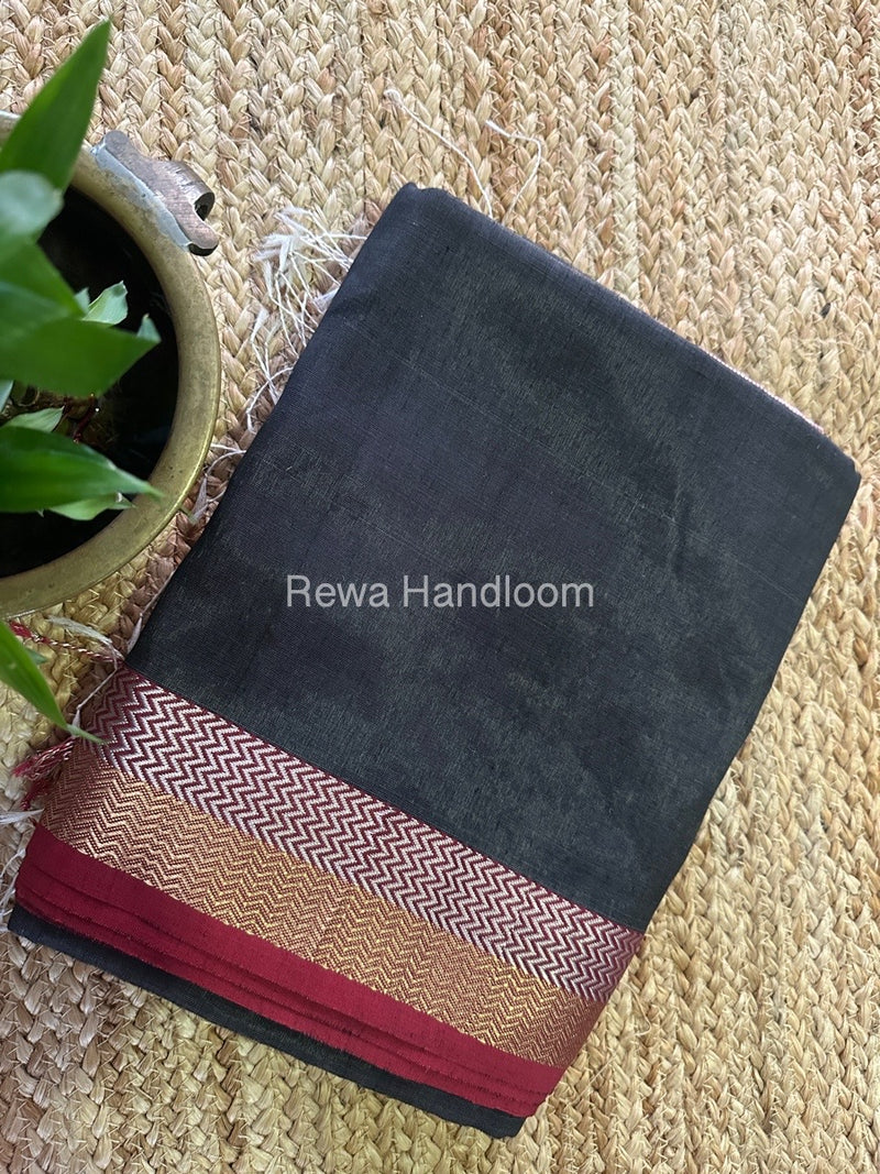 Maheshwari Black Silver Golden Saree TSGS02