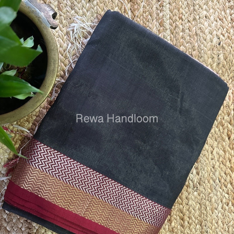 Maheshwari Black Silver Golden Saree TSGS02