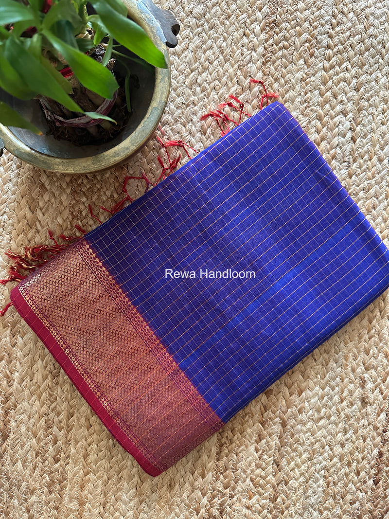 Maheshwari Royal Blue Zari Checks Saree ZCHX440