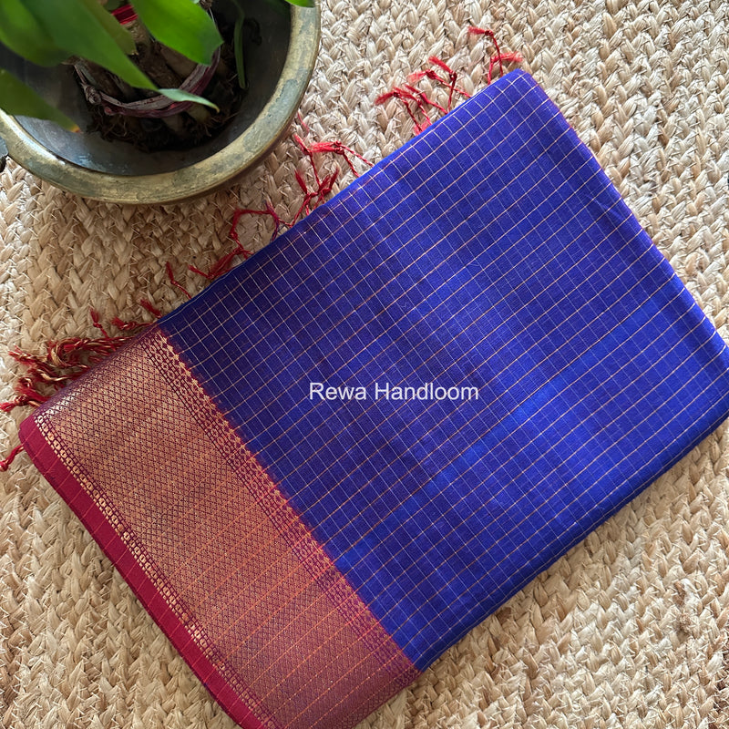 Maheshwari Royal Blue Zari Checks Saree ZCHX440