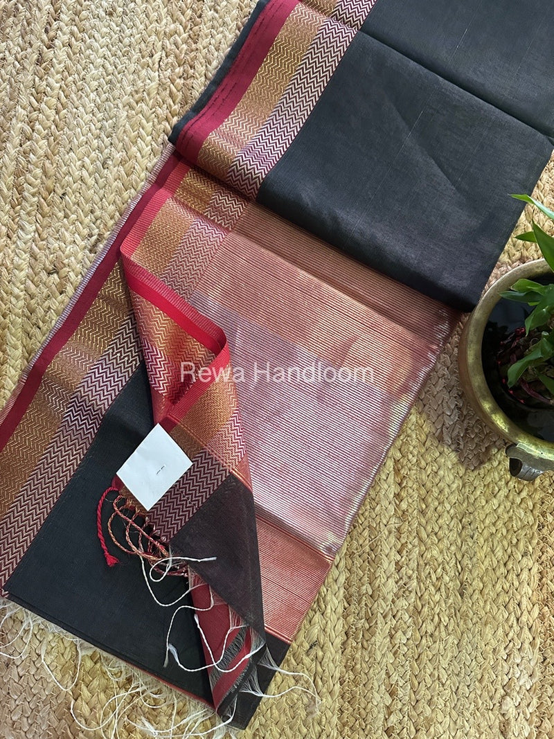 Maheshwari Black Silver Golden Saree TSGS02