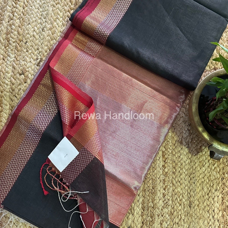 Maheshwari Black Silver Golden Saree TSGS02