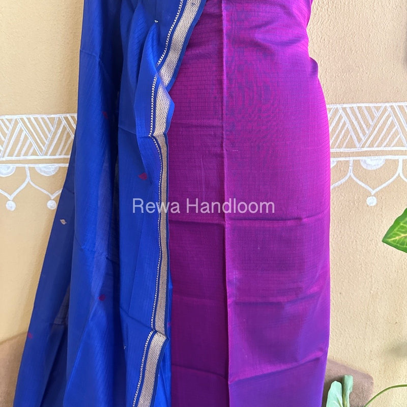 Maheshwari Magenta-Navy Blue Peacock Buta-Buti Top-Dupatta Set BTP0247
