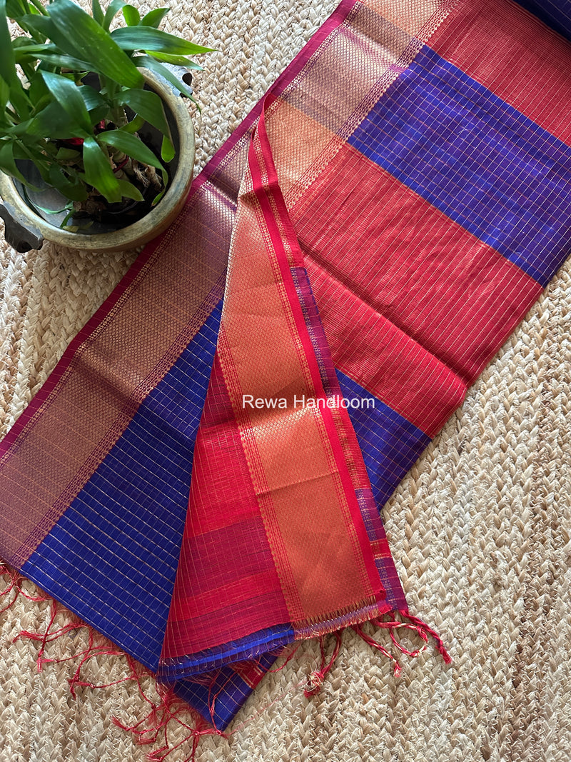 Maheshwari Royal Blue Zari Checks Saree ZCHX440