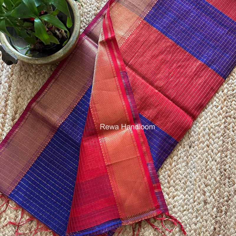 Maheshwari Royal Blue Zari Checks Saree ZCHX440