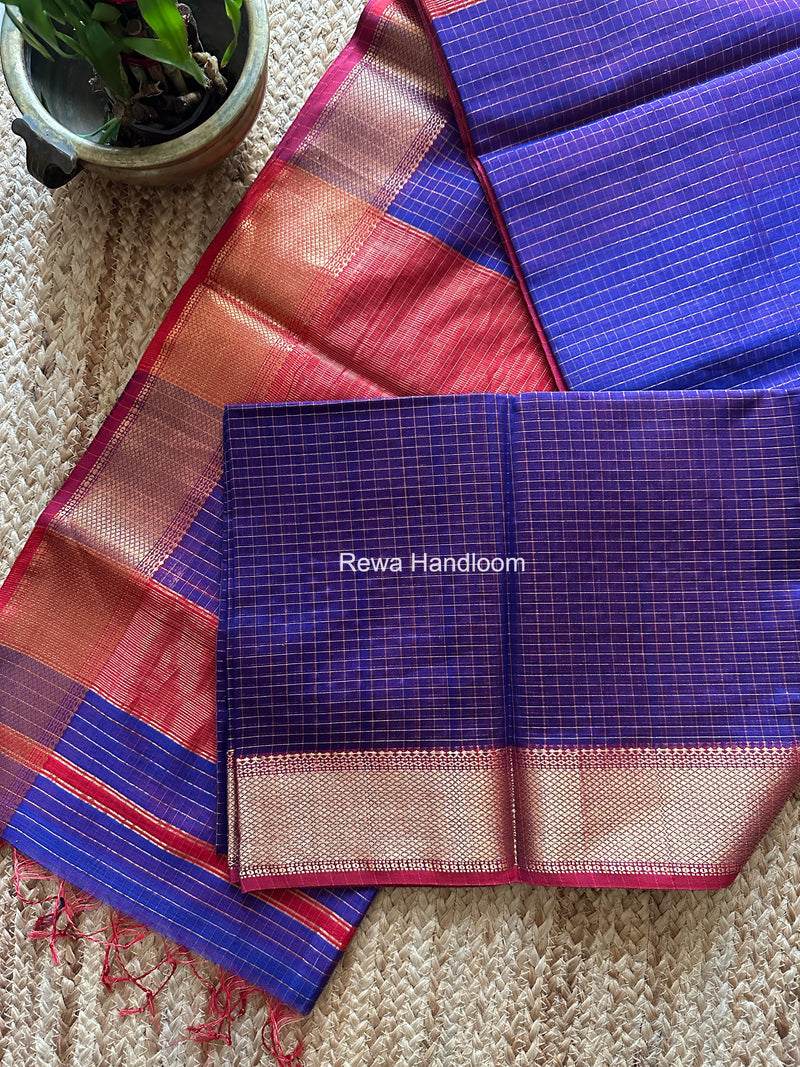 Maheshwari Royal Blue Zari Checks Saree ZCHX440