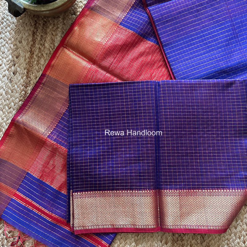 Maheshwari Royal Blue Zari Checks Saree ZCHX440
