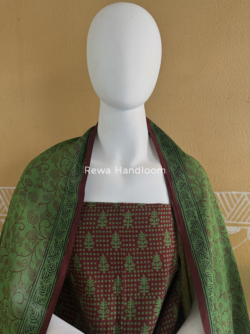 Maroon-Green Bagh Print Cotton Suit BGCSJ0134