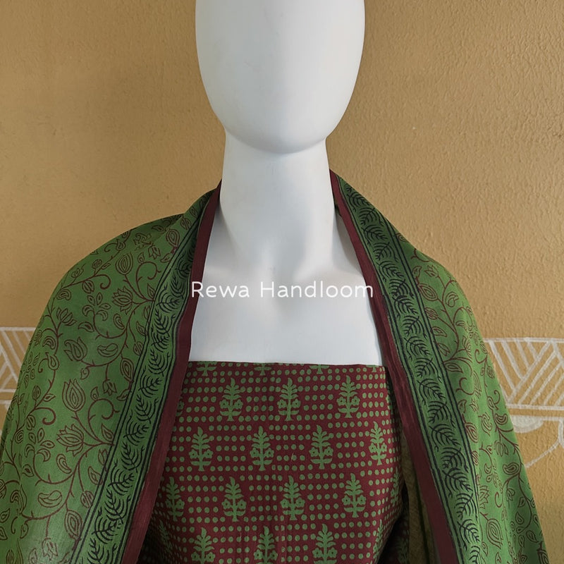 Maroon-Green Bagh Print Cotton Suit BGCSJ0134