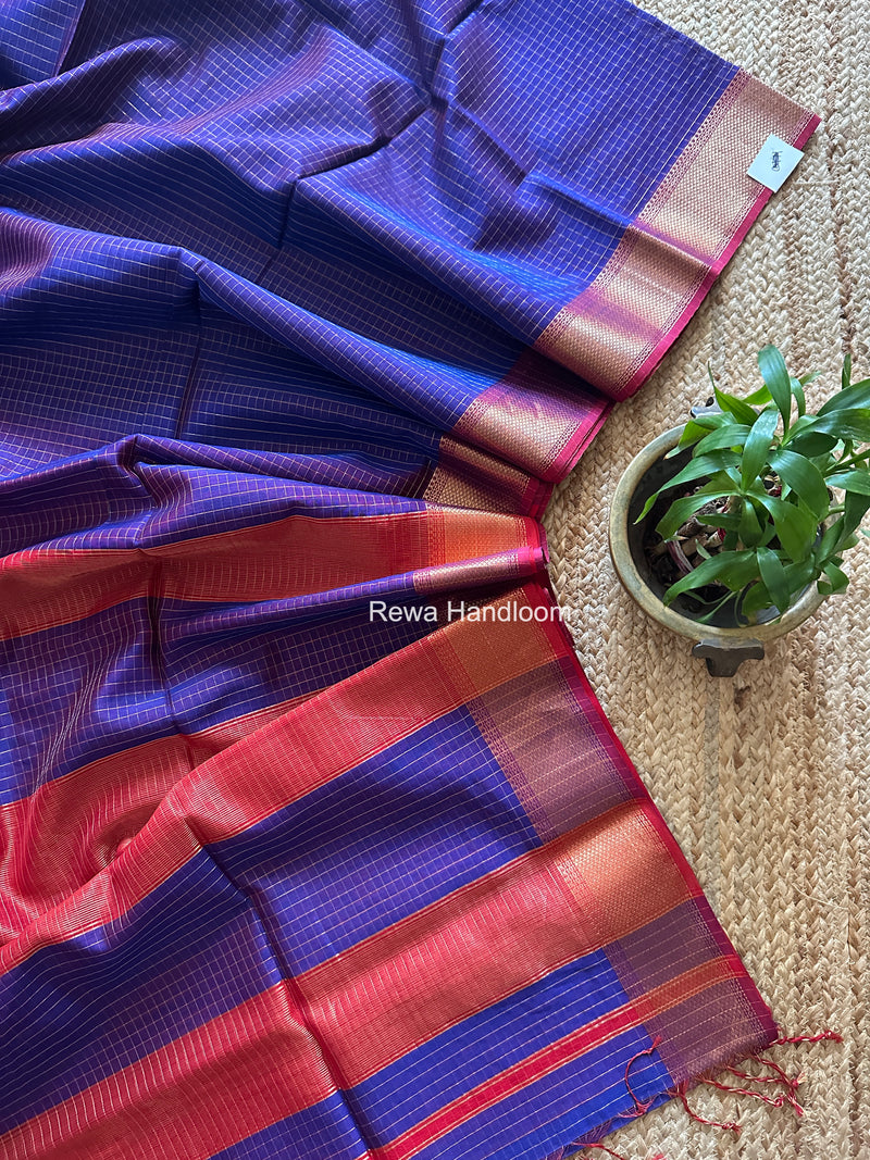 Maheshwari Royal Blue Zari Checks Saree ZCHX440