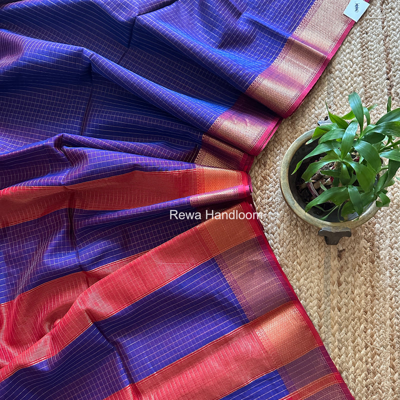 Maheshwari Royal Blue Zari Checks Saree ZCHX440