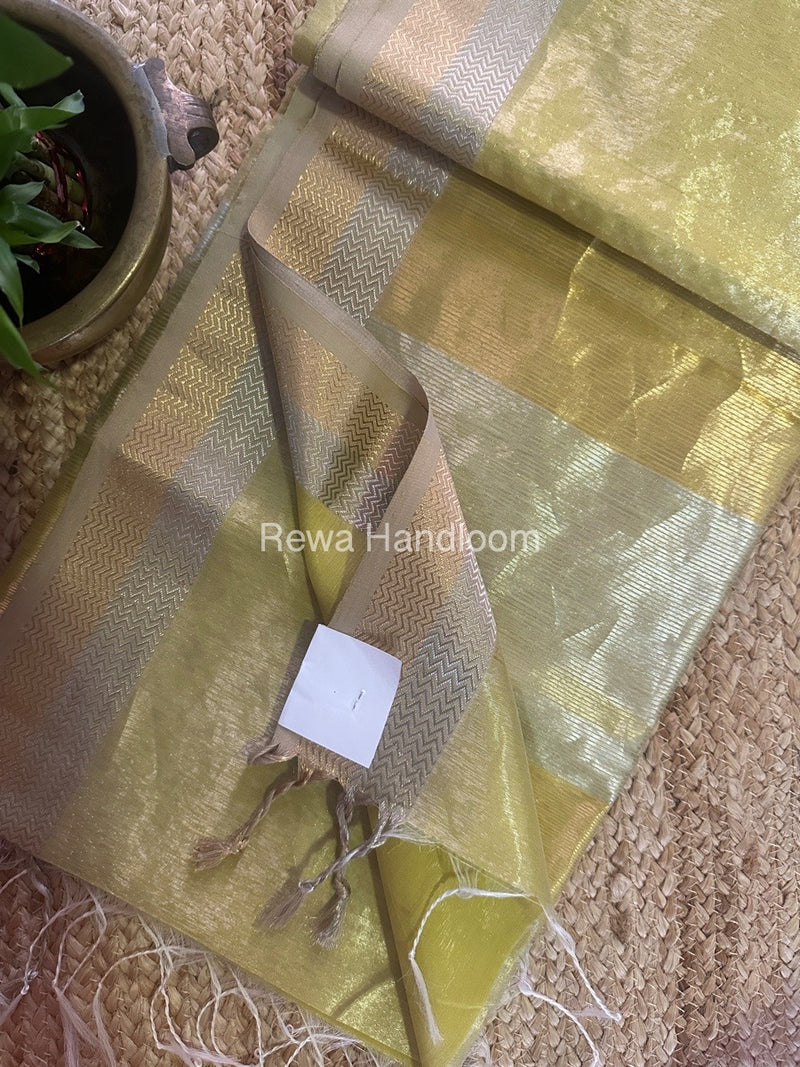 Maheshwari Golden Yellow Silver Golden Saree TSGS05