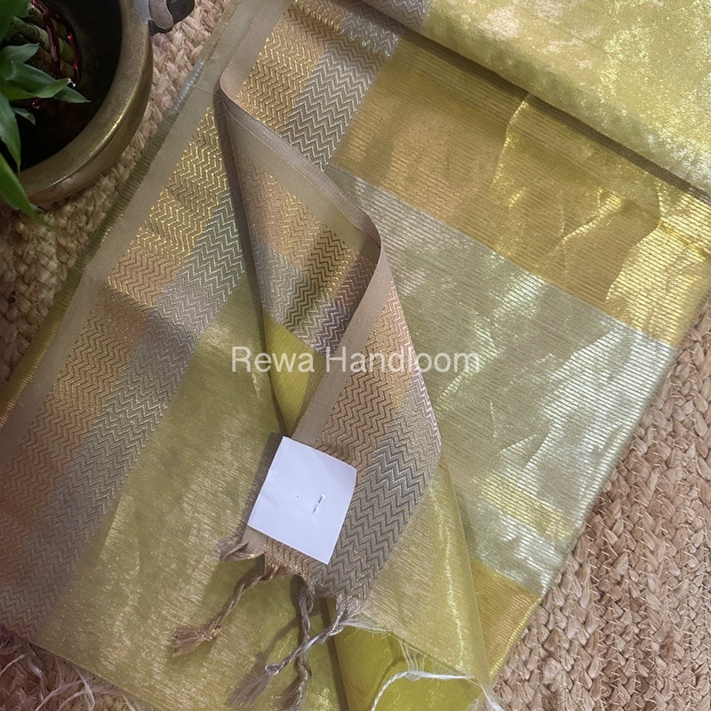 Maheshwari Golden Yellow Silver Golden Saree TSGS05