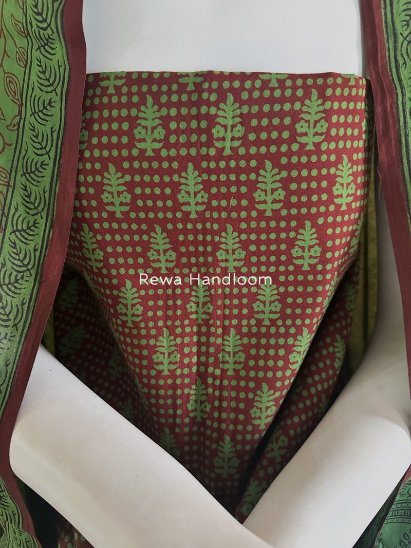 Maroon-Green Bagh Print Cotton Suit BGCSJ0134