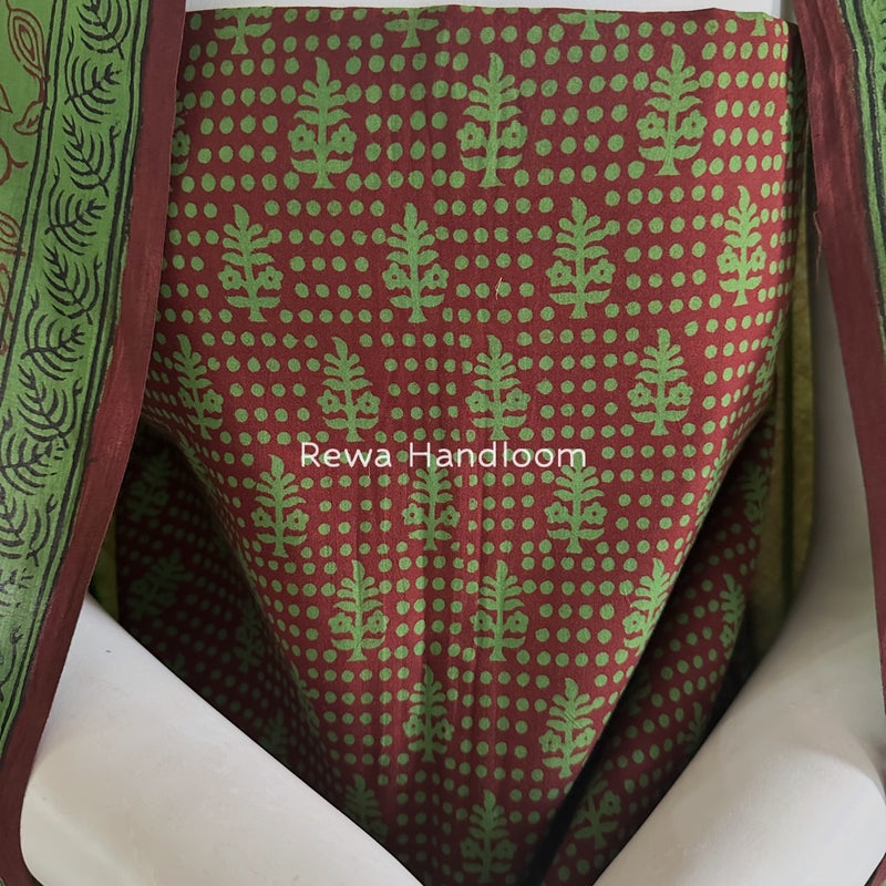 Maroon-Green Bagh Print Cotton Suit BGCSJ0134