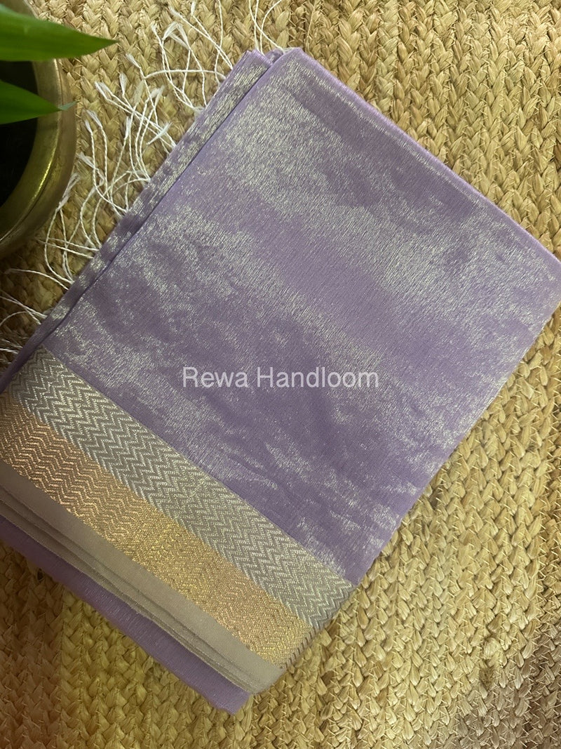 Maheshwari Lavender Silver Golden Saree TSGS04