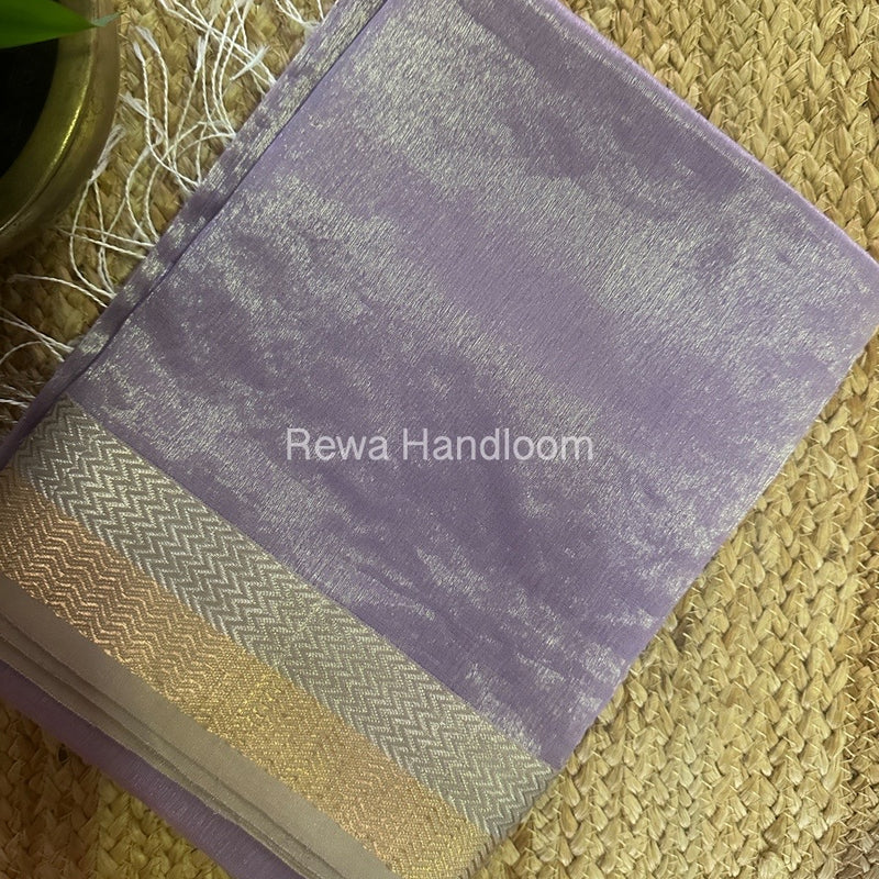 Maheshwari Lavender Silver Golden Saree TSGS04