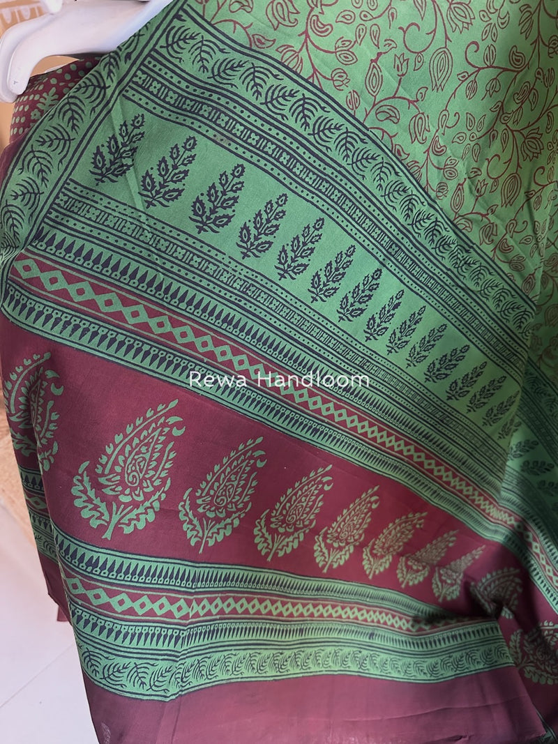 Maroon-Green Bagh Print Cotton Suit BGCSJ0134