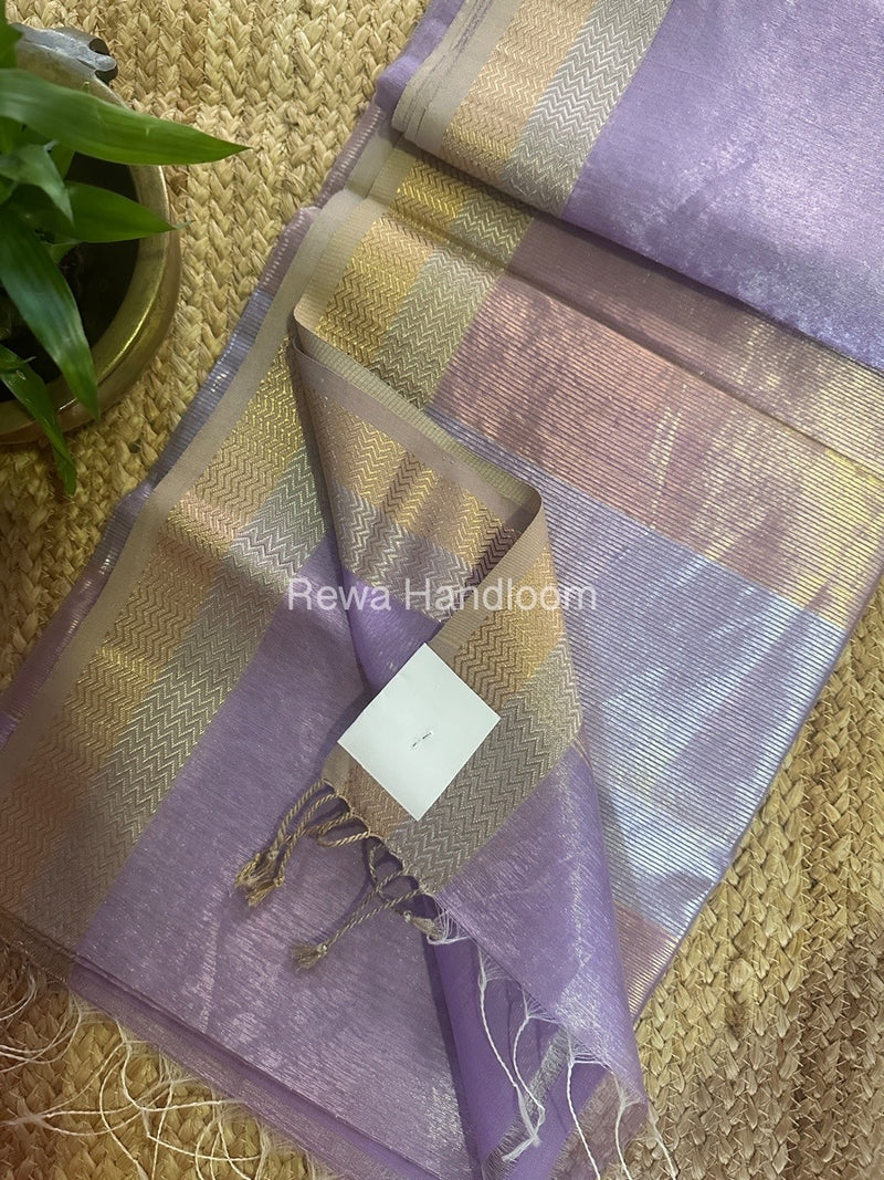 Maheshwari Lavender Silver Golden Saree TSGS04