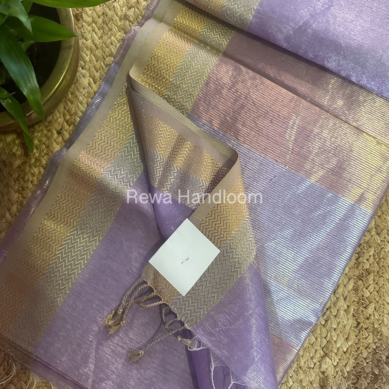 Maheshwari Lavender Silver Golden Saree TSGS04