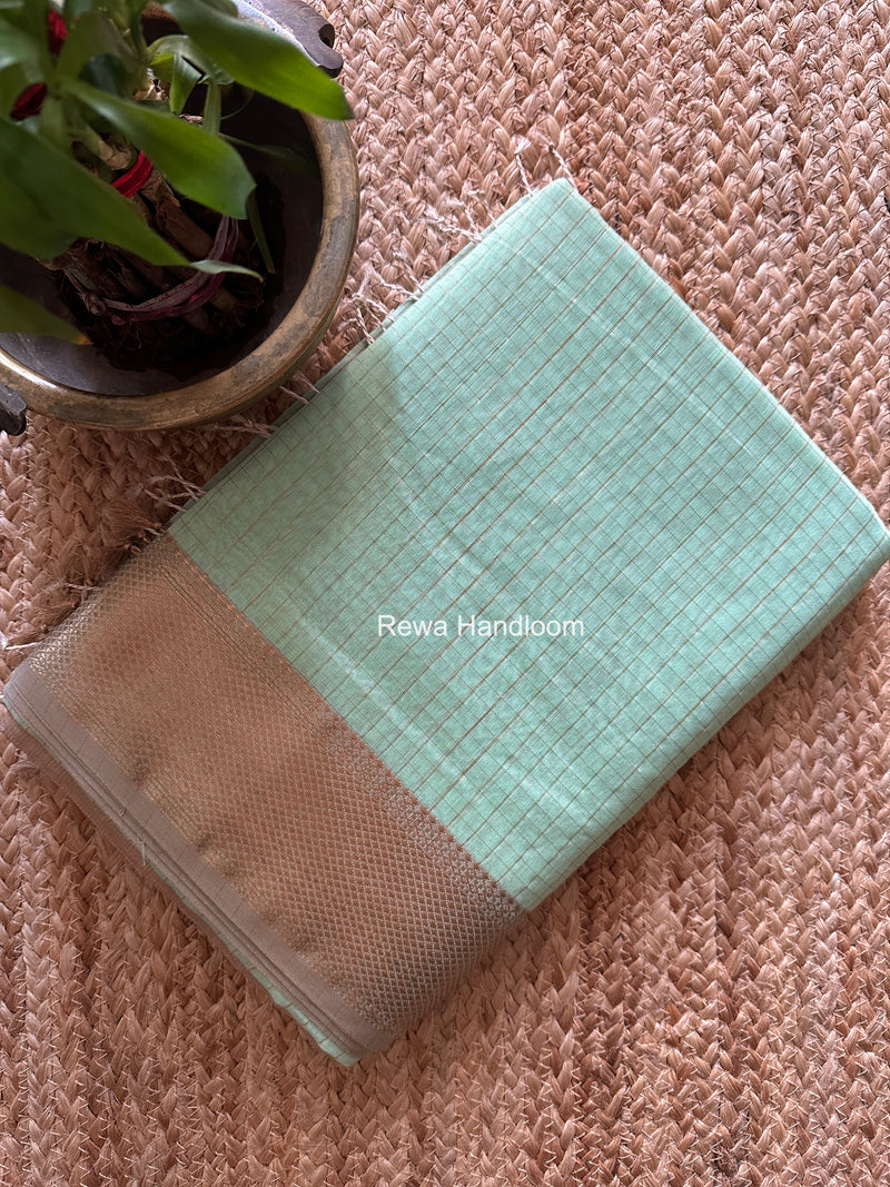 Maheshwari Mint Green Zari Checks Saree ZCHX444