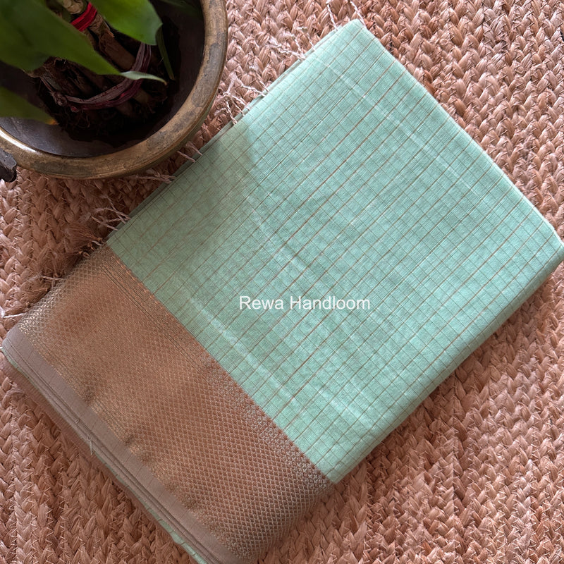 Maheshwari Mint Green Zari Checks Saree ZCHX444