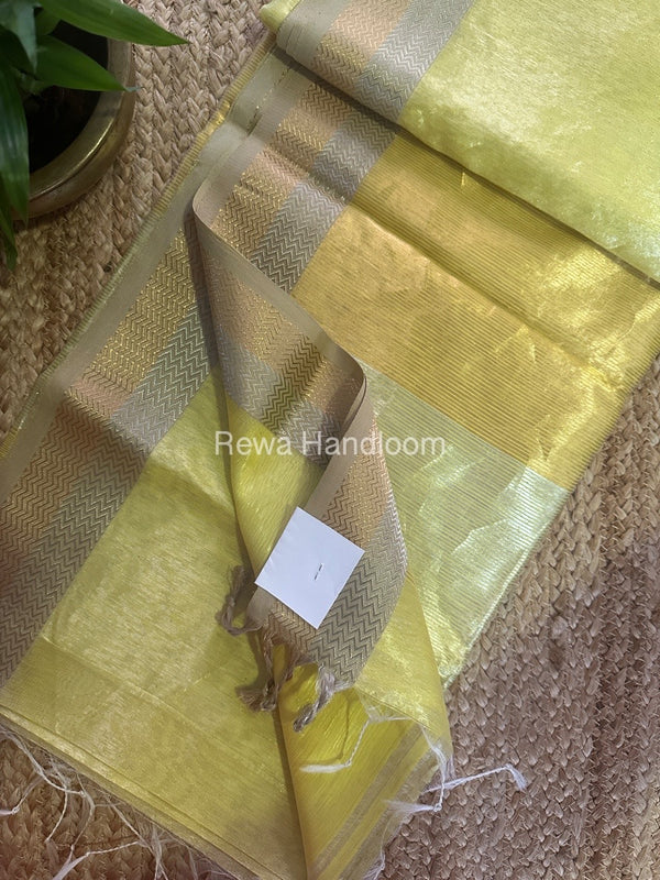 Maheshwari Yellow Silver Golden Saree TSGS03