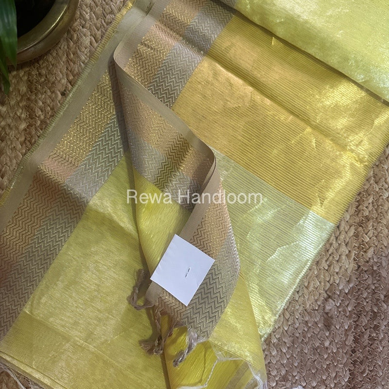 Maheshwari Yellow Silver Golden Saree TSGS03