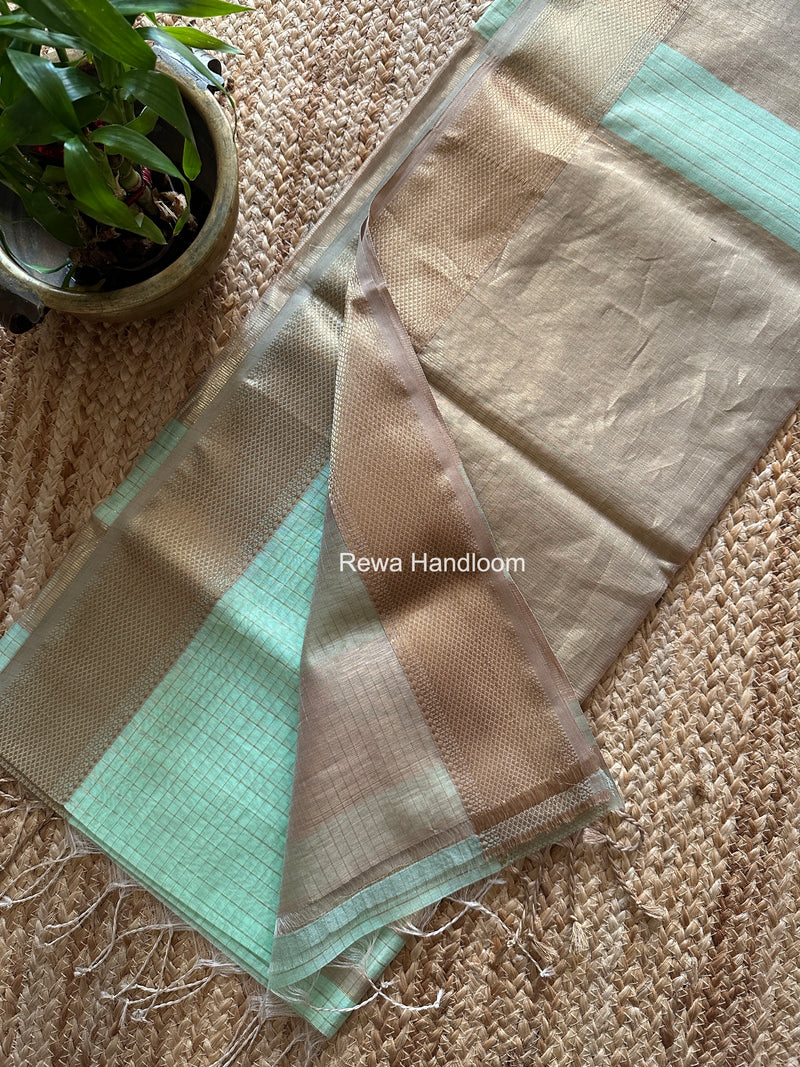 Maheshwari Mint Green Zari Checks Saree ZCHX444