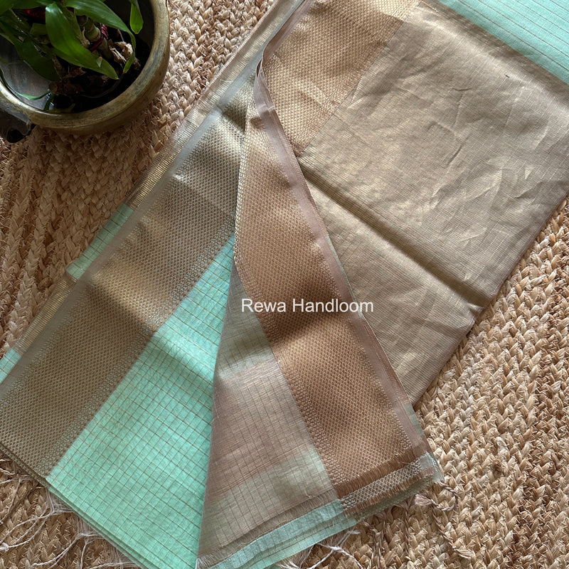 Maheshwari Mint Green Zari Checks Saree ZCHX444