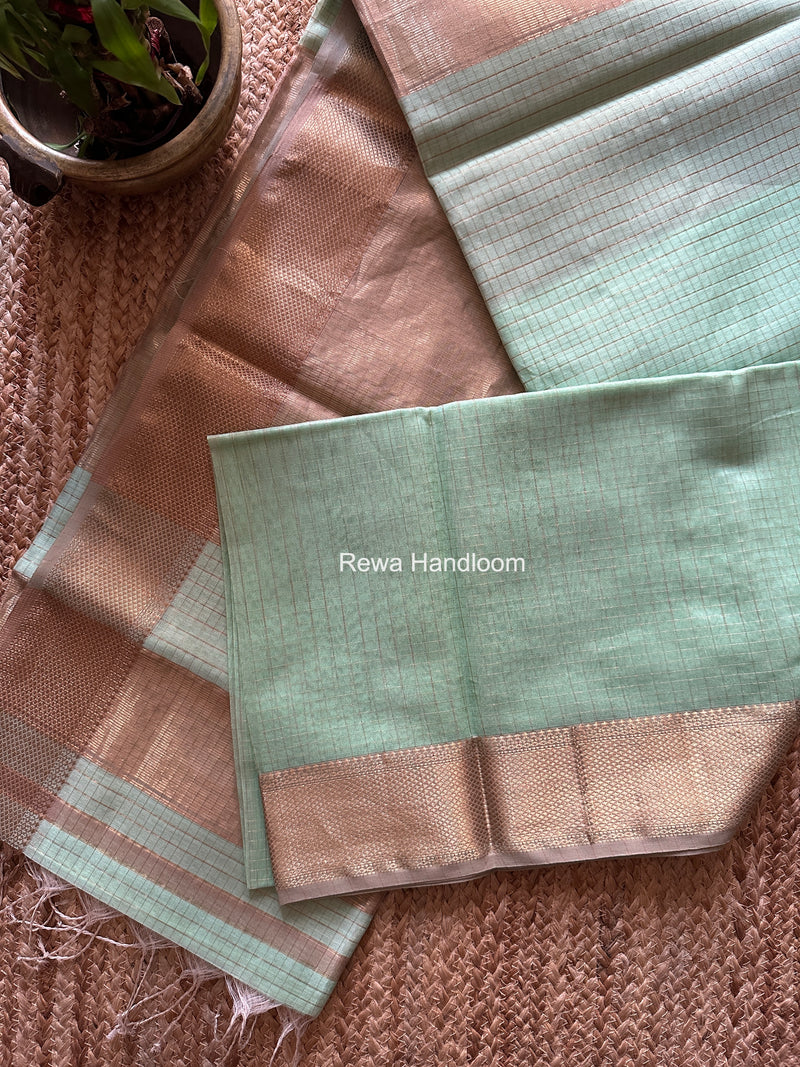 Maheshwari Mint Green Zari Checks Saree ZCHX444