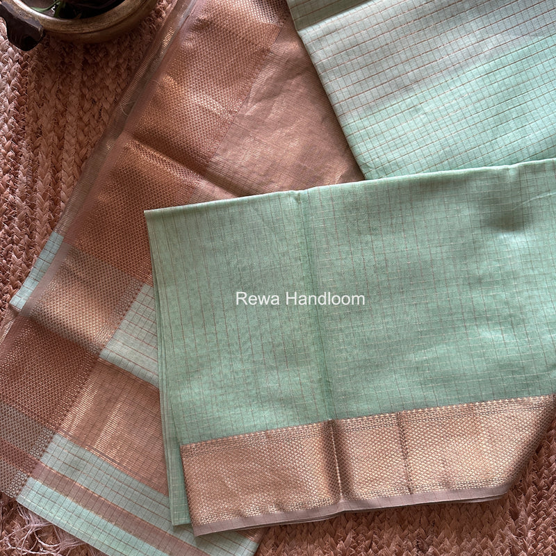 Maheshwari Mint Green Zari Checks Saree ZCHX444