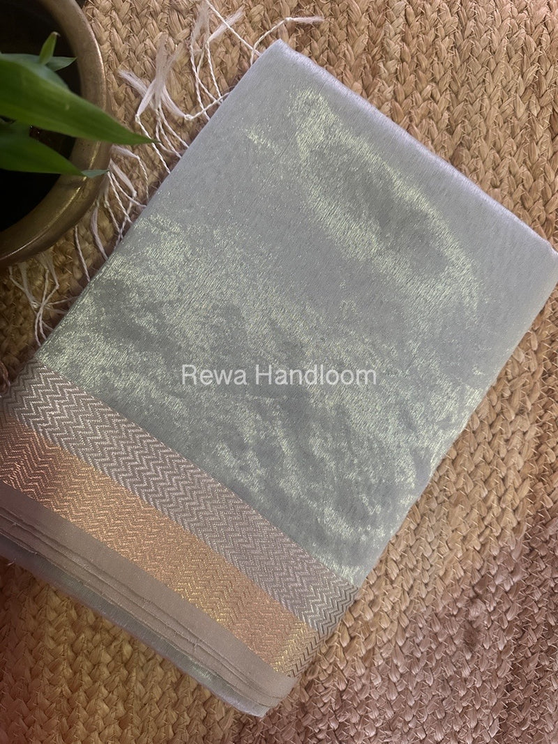 Maheshwari Grey Silver Golden Saree TSGS01