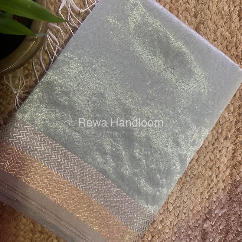 Maheshwari Grey Silver Golden Saree TSGS01