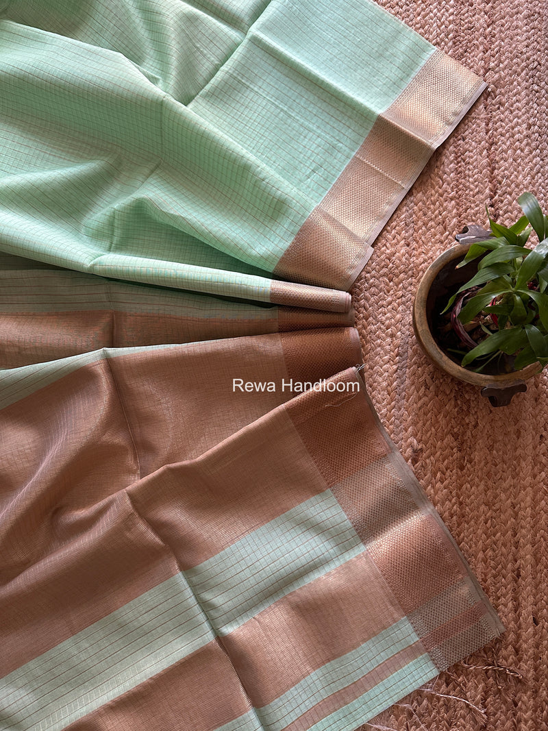 Maheshwari Mint Green Zari Checks Saree ZCHX444