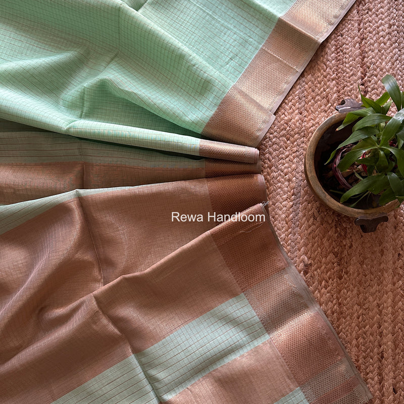 Maheshwari Mint Green Zari Checks Saree ZCHX444