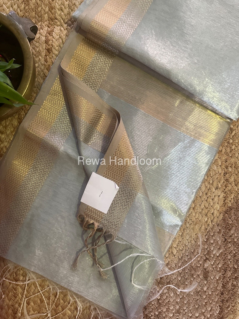 Maheshwari Grey Silver Golden Saree TSGS01