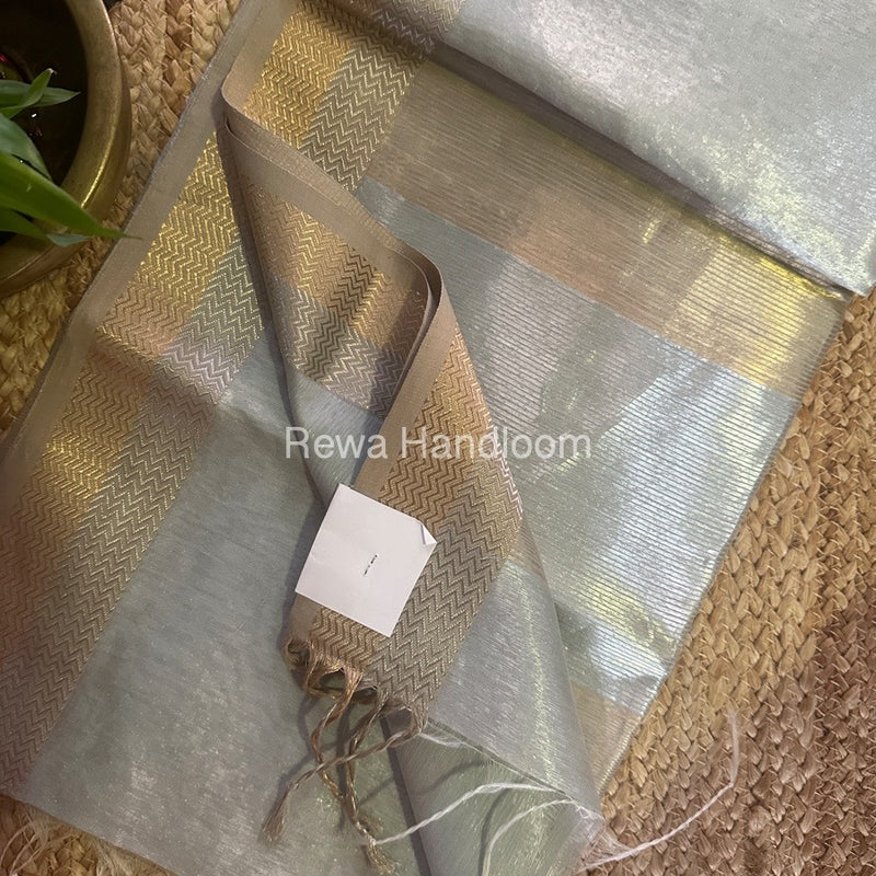 Maheshwari Grey Silver Golden Saree TSGS01